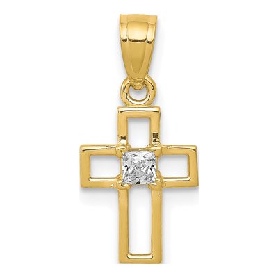 10K Yellow Gold CZ Small Cross Pendant