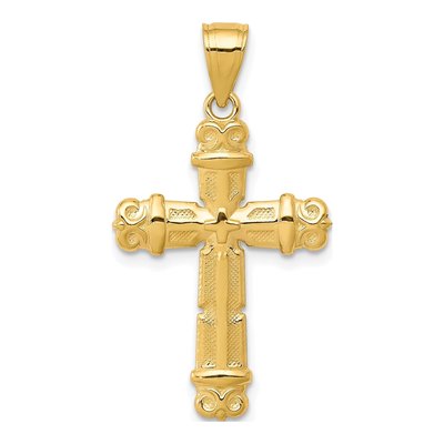 10K Yellow Gold Fleur de Lis Cross Pendant