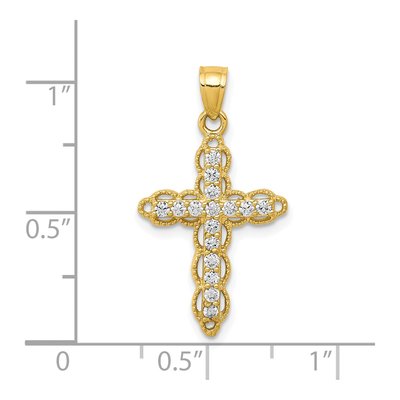 10K Yellow Gold CZ Filigree Cross Pendant – view 4