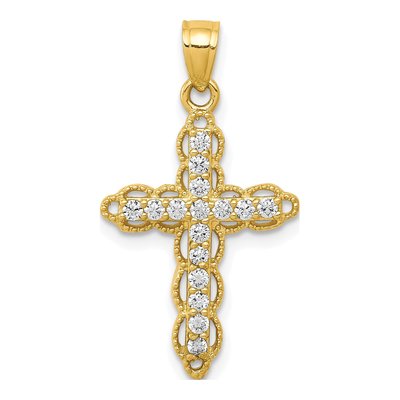 10K Yellow Gold CZ Filigree Cross Pendant