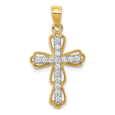 10K Yellow Gold CZ Filigree Cross Pendant