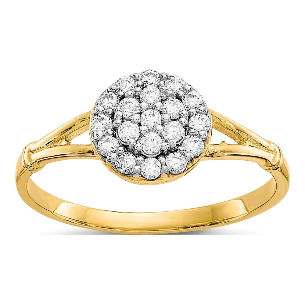 10K Yellow Gold CZ Cluster Halo Ring