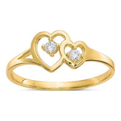 10K Yellow Gold CZ Double Heart Ring