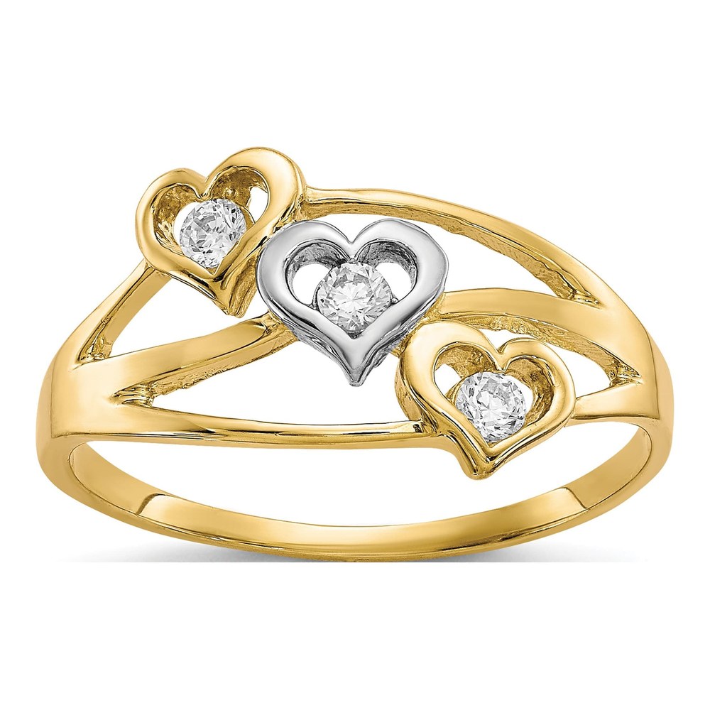 10K Yellow Gold CZ Triple Heart Ring
