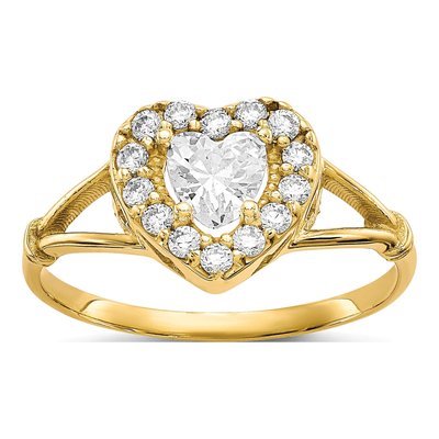 10K Yellow Gold CZ Heart Halo Ring