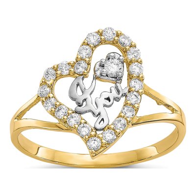10K Yellow Gold CZ I Heart YOU Ring