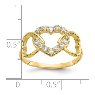10K Yellow Gold CZ Three Heart Ring – view 4