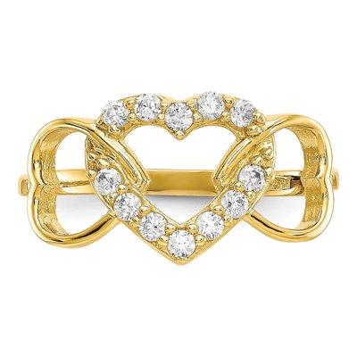 10K Yellow Gold CZ Three Heart Ring – view 6