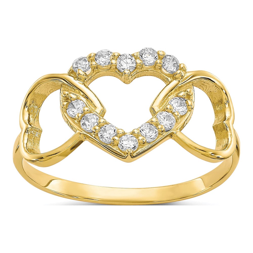 10K Yellow Gold CZ Three Heart Ring