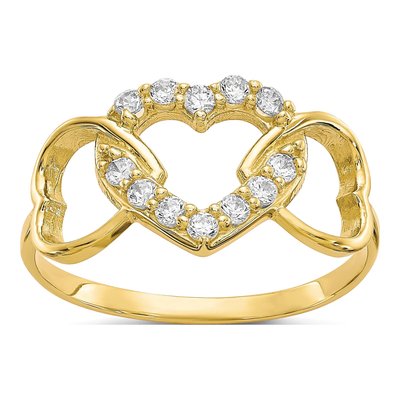 10K Yellow Gold CZ Three Heart Ring
