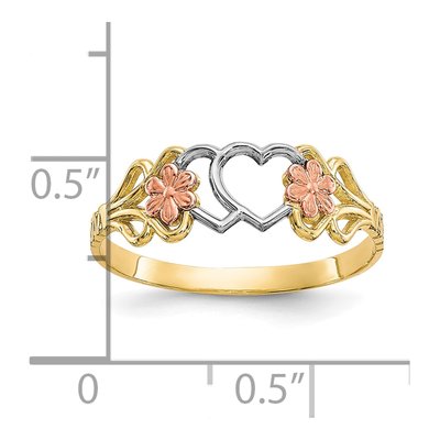 10K Two-Tone Gold Double Heart Flowers Ring – view 4
