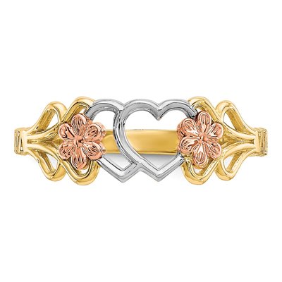 10K Two-Tone Gold Double Heart Flowers Ring – view 6