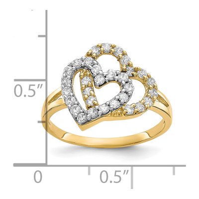10K Yellow Gold Double Heart CZ Ring – view 4