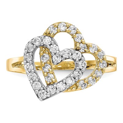 10K Yellow Gold Double Heart CZ Ring – view 6