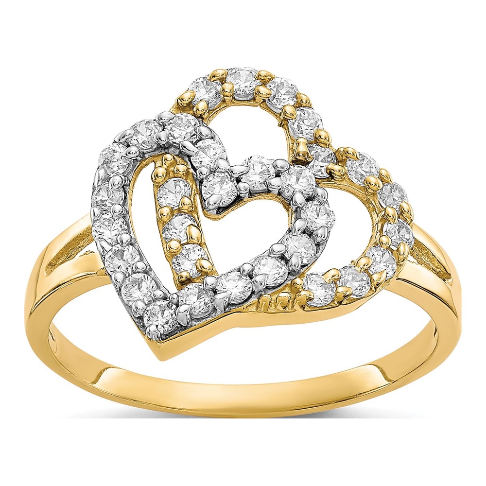10K Yellow Gold Double Heart CZ Ring