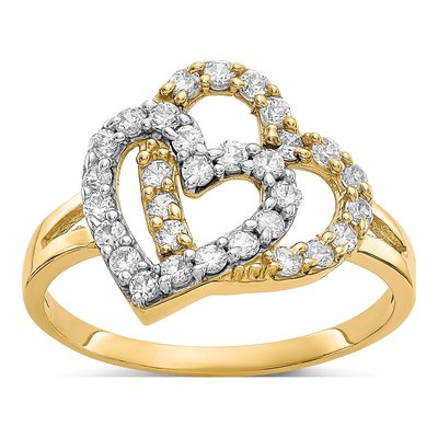 10K Yellow Gold Double Heart CZ Ring