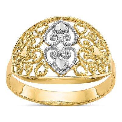 10K Yellow Gold Filigree Heart Ring