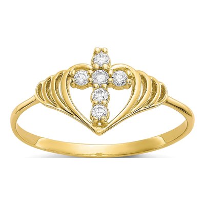 10K Yellow Gold CZ Cross Ring
