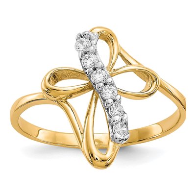 10K Yellow Gold CZ Cross Ring