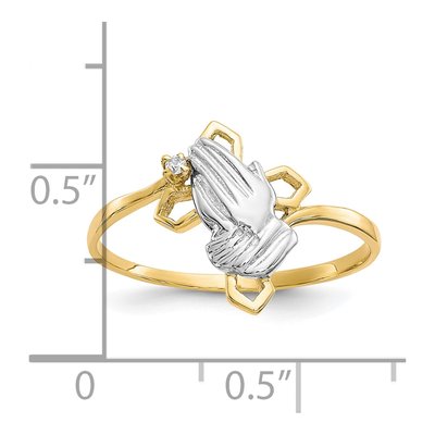 10K Yellow Gold CZ Praying Hands Cross Ring – view 4