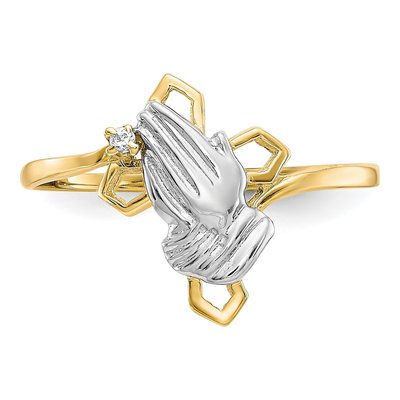 10K Yellow Gold CZ Praying Hands Cross Ring – view 6