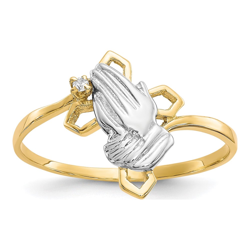10K Yellow Gold CZ Praying Hands Cross Ring