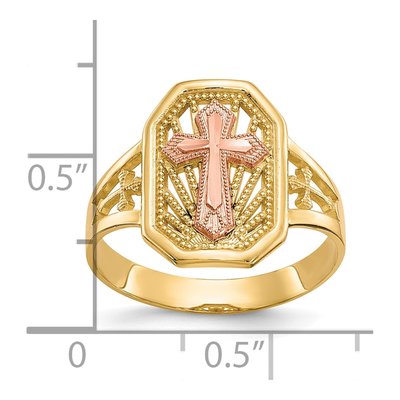 10K Two-Tone Gold Filigree Cross Ring – view 4