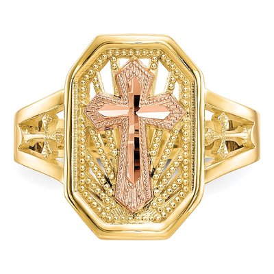 10K Two-Tone Gold Filigree Cross Ring – view 6