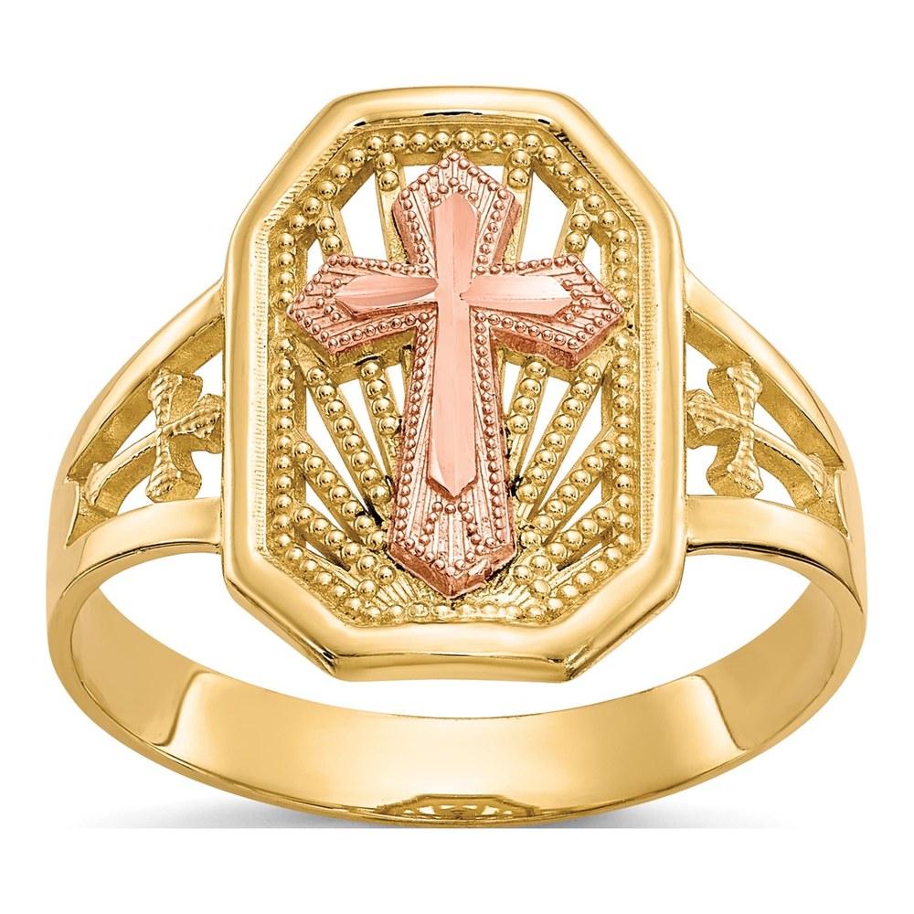 10K Two-Tone Gold Filigree Cross Ring