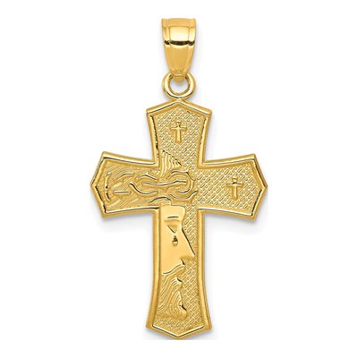10K Yellow Gold Reversible Cross Jesus Pendant