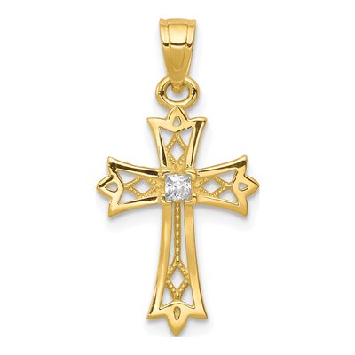 10K Yellow Gold CZ Cross Pendant