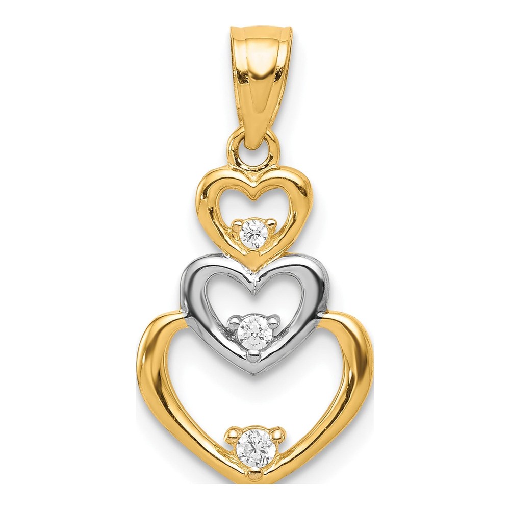 10K Yellow Gold CZ 3-Heart Pendant