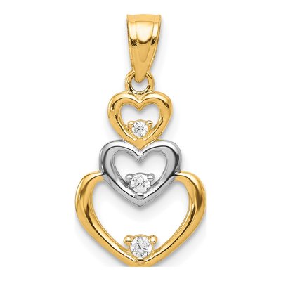 10K Yellow Gold CZ 3-Heart Pendant