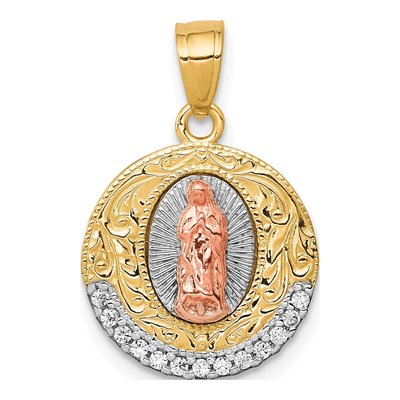 10K Two-Tone Gold CZ Our of Guadalupe Pendant