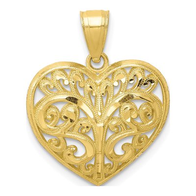10K Yellow Gold Filigree Heart Pendant