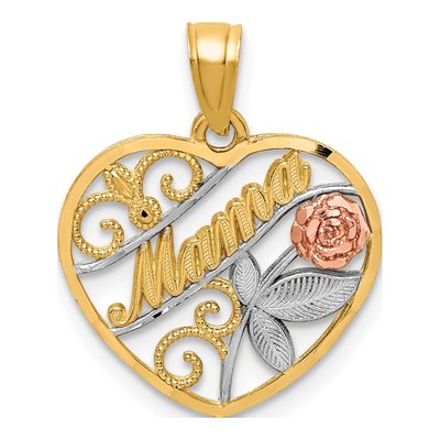 10K Two-Tone Gold MAMA Heart Pendant