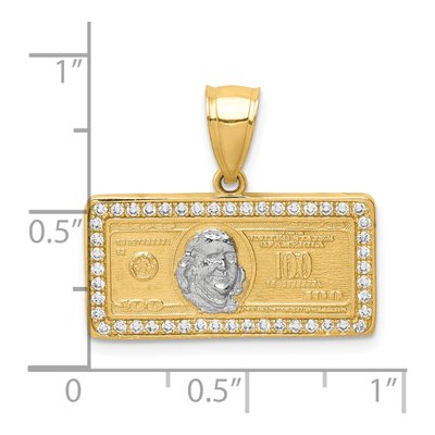 10K Yellow Gold CZ Micropave $ Bill Pendant – view 4