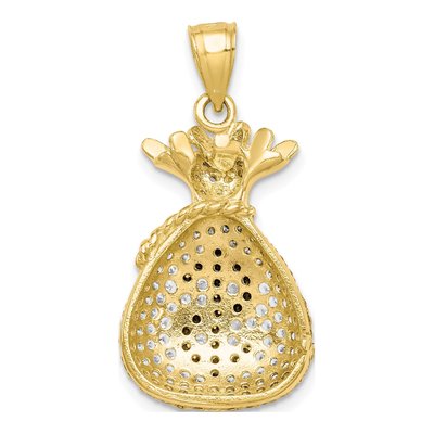 10K Yellow Gold CZ Money Bag Dollar Sign Pendant – view 4