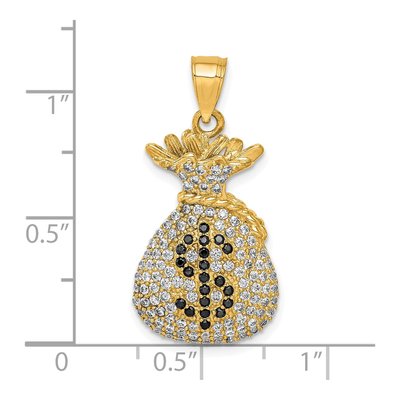 10K Yellow Gold CZ Money Bag Dollar Sign Pendant – view 5