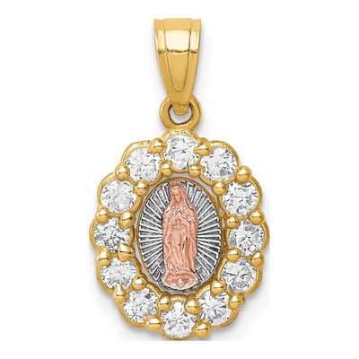 10K Two-Tone Gold CZ Our of Guadalupe Pendant