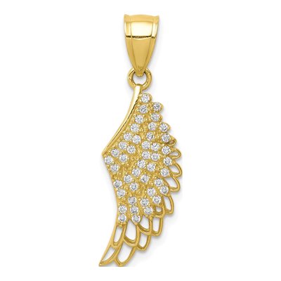 10K Yellow Gold CZ Angel Wing Pendant