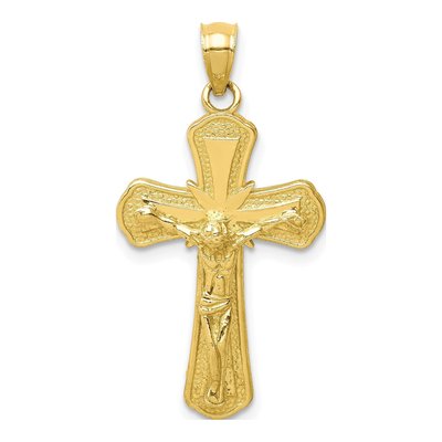 10K Yellow Gold Textured Crucifix Pendant
