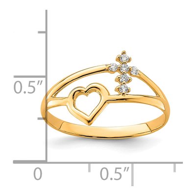 10K Yellow Gold CZ Heart Cross Ring – view 4