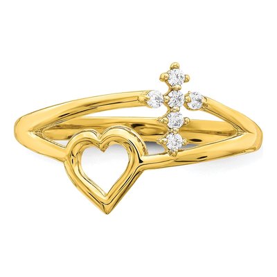10K Yellow Gold CZ Heart Cross Ring – view 6
