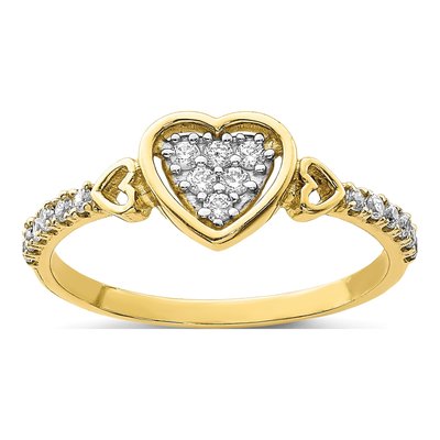 10K Yellow Gold CZ Pave Heart Ring