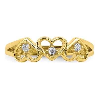 10K Yellow Gold CZ 3-Heart Baby Ring – view 6