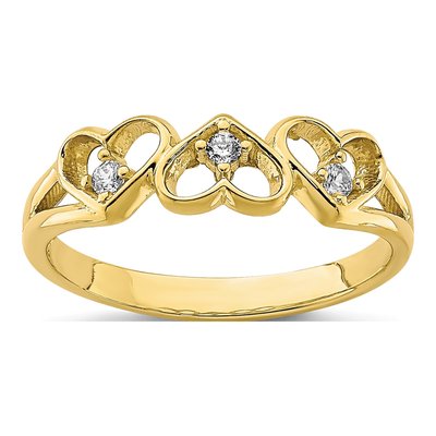 10K Yellow Gold CZ 3-Heart Baby Ring
