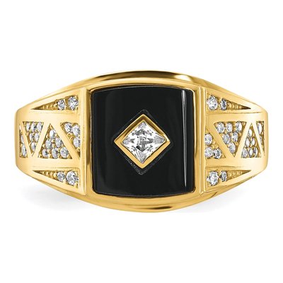 Men's 10K Yellow Gold Onyx & CZ Ring – view 6