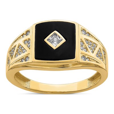 Men's 10K Yellow Gold Onyx & CZ Ring