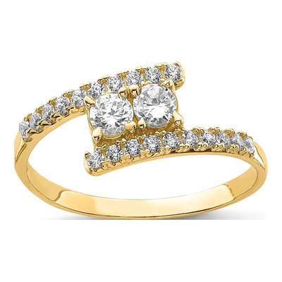 10K Yellow Gold CZ Fancy Bypass Ring
